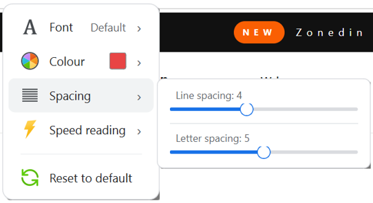 Font spacing controls - line spacing and letter spacing.