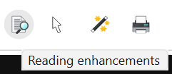 The reading-enhancements button on the toolbar.