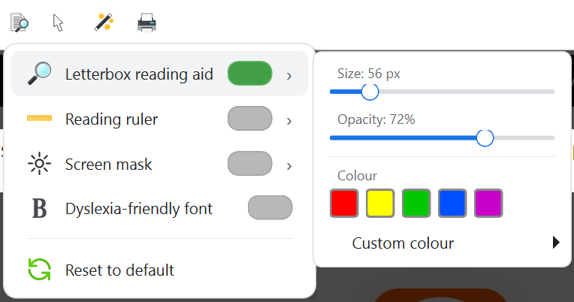 Letterbox options - size, opacity, colour.